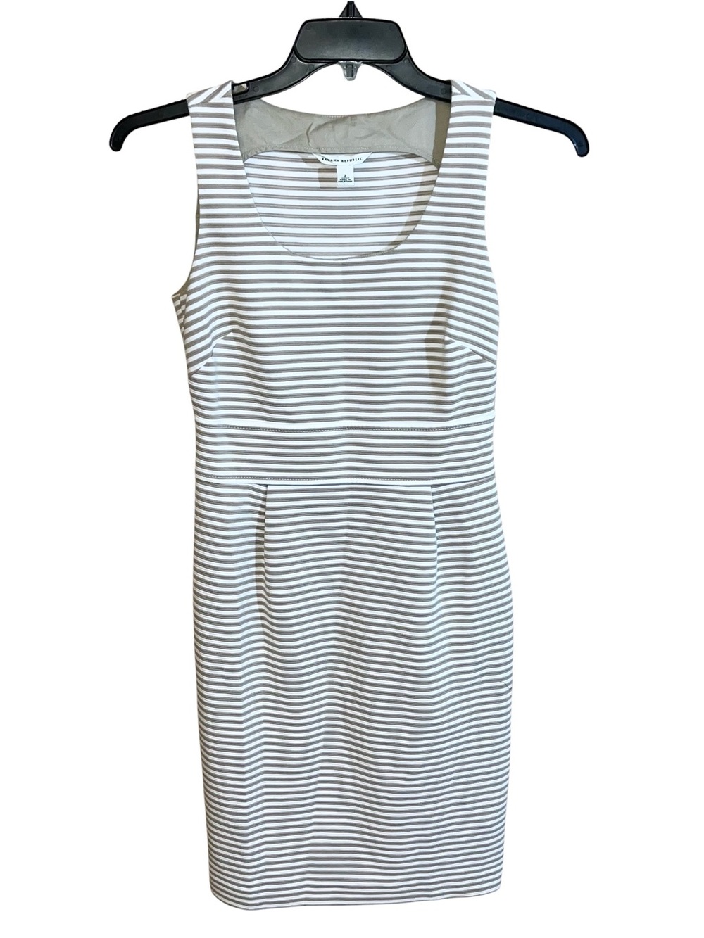 Banana Republic Sleeveless Striped Dress Women’s 2 Tan White Stripes